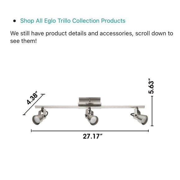 Eglo LED 3 Light Fixed Rail Ceiling Fixture 27” New - Picture 1 of 5